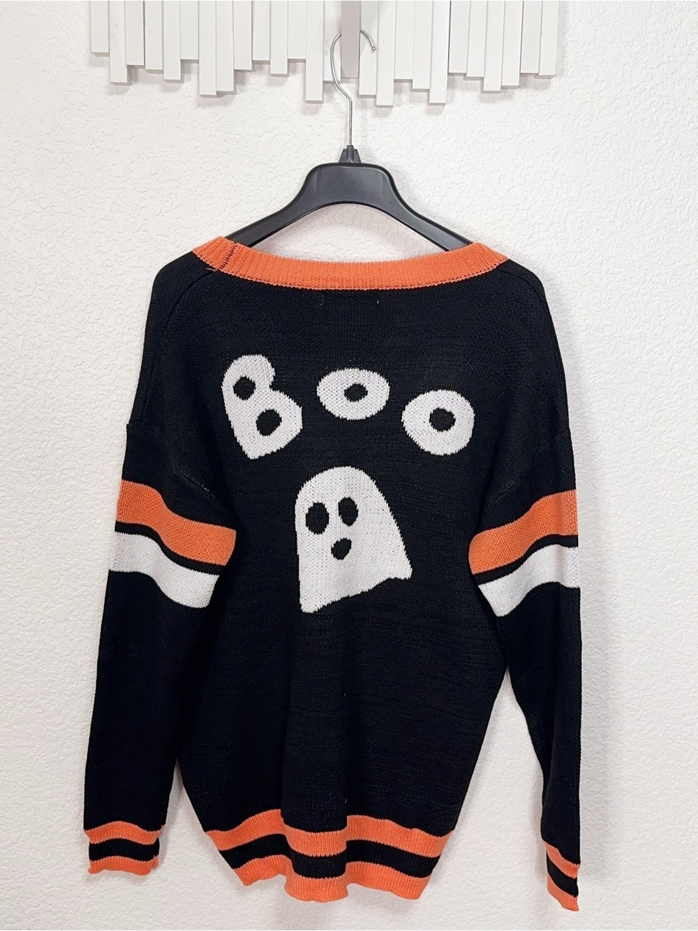 Miss Sparkling Halloween Ghost Boo Black Orange Oversized Button Cardigan Sweate - Picture 7 of 7